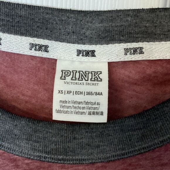 PINK- baseball tee- maroon and grey - Size XS - Picture 4 of 6
